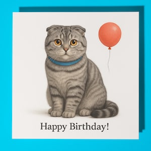 Cat Breeds Collection - Scottish Fold Cat - Happy Birthday Card - Funny Animal - Premium Greeting Card & Envelope - Personalised card