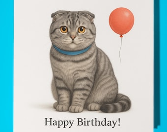 Cat Breeds Collection - Scottish Fold Cat - Happy Birthday Card - Funny Animal - Premium Greeting Card & Envelope - Personalised card
