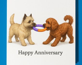 Cairn Terrier and Cockapoo Happy Anniversary Card - Funny Animal - Premium Greeting Card & Envelope - Personalised dog card - Couple