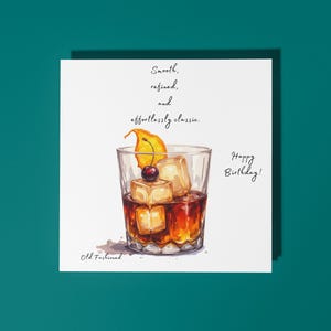 Handgemaakte ouderwetse cocktail - Glad, verfijnd en moeiteloos klassiek - Happy Birthday Card Premium-wenskaart en envelop