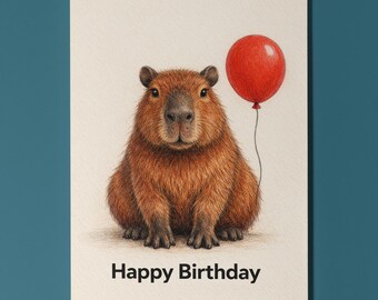 Animal Hugs Collection Capybara with Balloon Happy Birthday Card  Premium Card and Envelope Personalised Friends Family members