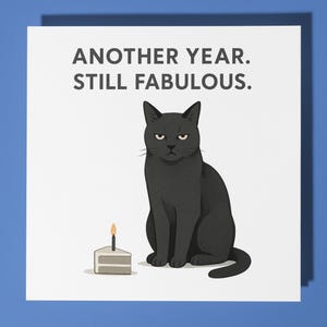 Black Cat - Another Year Still Fabulous  - Happy Birthday Card - Premium Greeting Card & Envelope - Personalised card - Friend Family