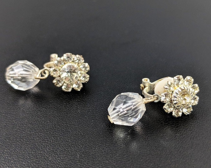 Lovely Vintage little Clip on Genuine Austrian Crystal Earrings Unworn Jewelry