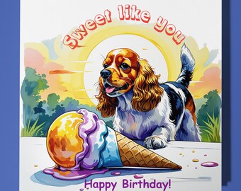 Cocker Spaniel dog Happy Birthday Card - Funny Animal - Premium Greeting Card & Envelope - Personalised Dog card - Mum Son Sister Friend