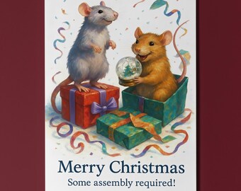 Two rats - Some assembly required! Merry Christmas Card - Funny animals - Premium Greeting Card and Envelope - Personalised card