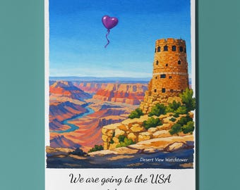 We are going to the USA - Arizona - Desert View Watchtower Card Premium Greeting Card Envelope - Personalised Friends Couples Spouses Wife