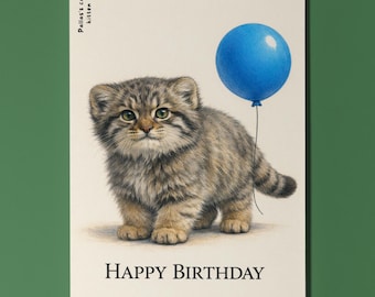 Wild Cats Party Pallas Cat Manul kitten Fluffy Wonder Happy Birthday Card Premium quality Greeting Card and Envelope Personalised Exotic Cat