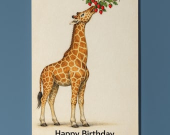 Animal Hugs Collection Berry Loving Giraffe Happy Birthday Card  Premium Card and Envelope Personalised Friends Family members