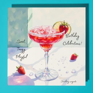 Erdbeere Margarita - Süß, Spritzig, Verspielt - Alles Gute zum Geburtstag Karte - Premium Grußkarte & Umschlag - Personalisierte lustige Karte