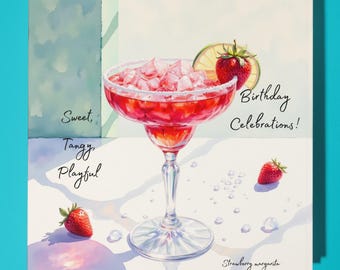 Strawberry Margarita - Sweet, Tangy, Playful  - Happy Birthday Card - Premium Greeting Card & Envelope - Personalised funny card