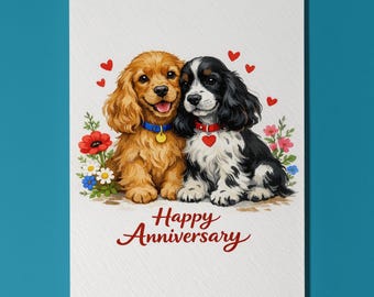 Cocker Spaniel Dogs Love - Anniversary Card - Funny Dog Breeds - Premium Greeting Card & Envelope - Personalised card - Couple Wife Husband