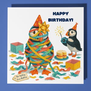 Divertente pulcinella di mare - Biglietto di auguri di buon compleanno - Animale divertente - Busta per biglietti di auguri premium - Compleanno personalizzato - Biglietto divertente - Sorella amica
