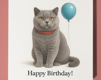 Cat Breeds Collection - British Shorthair cat - Happy Birthday Card - Funny Animal - Premium Greeting Card & Envelope - Personalised card