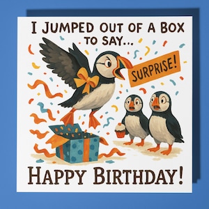 Puffin - presenta un biglietto di auguri di buon compleanno - Animale divertente - Busta per biglietti di auguri premium - Compleanno personalizzato - biglietto divertente - sorella amica