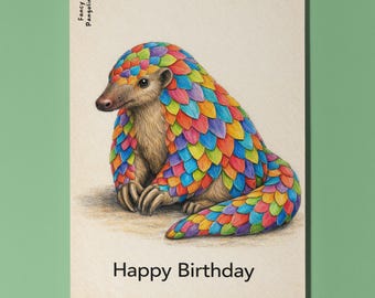 Animal Hugs Collection Fancy Pangolin: Colourful wishes Happy Birthday Card  Premium Greeting Card Envelope Personalised Friends Family