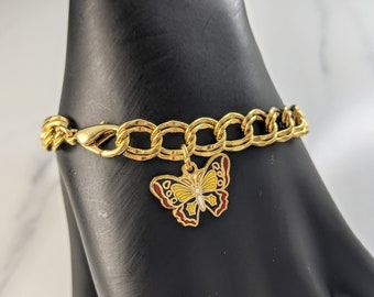 Lovely Vintage Jewellery Gold-tone delicate Bracelet with Butterfly Charm