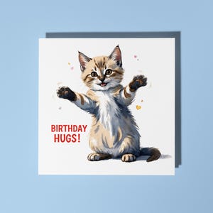 Handgemaakte schattige kittenknuffel - Birthday Hugs! Happy Birthday Card Funny Animal Card Animal Lovers Premium wenskaart en envelop