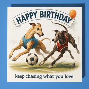 Football Grayhounds - Biglietto di auguri di buon compleanno - Animale divertente - Busta per biglietti di auguri premium - Biglietto divertente personalizzato - amico, figlio, famiglia