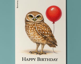 Animal Hugs Series Burrowing Owl: Wise and wonderful Happy Birthday Card Premium Greeting Card Envelope Personalised Friends Family members
