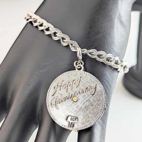 Lovely Vintage Happy Anniversary Rotating Charm Bracelet by Monet Jewellery