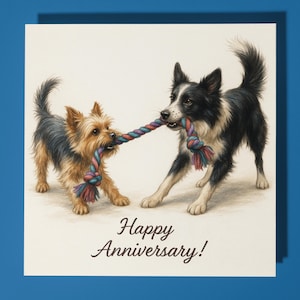 Yorkshire Terrier e Border Collie - Biglietto di auguri per l'anniversario di matrimonio con animali divertenti - Biglietto di auguri premium e busta - Biglietto di auguri personalizzato per cani