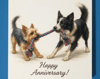 Yorkshire Terrier and Border Collie Dogs - Happy Anniversary Card  Funny Animal - Premium Greeting Card & Envelope - Personalised Dog card