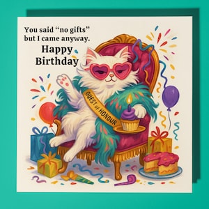 Fine Art Funnies Collection - Fluffy cat - Happy Birthday Card - Premium Greeting Card and Envelope - Personalised card - Friend Family