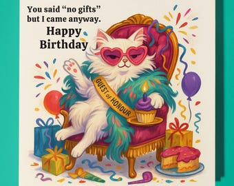 Fine Art Funnies Collection - Fluffy cat - Happy Birthday Card - Premium Greeting Card and Envelope - Personalised card - Friend Family