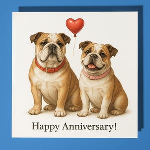 Bulldogs ingleses - Tarjeta de feliz aniversario con un animal divertido - Tarjeta de felicitación premium y sobre - Tarjeta personalizada para perro - Esposo