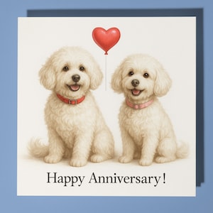 Perros boloñeses - Tarjeta de feliz aniversario con animales divertidos - Tarjeta de felicitación premium y sobre - Tarjeta de perro personalizada - Esposo, novio, esposa