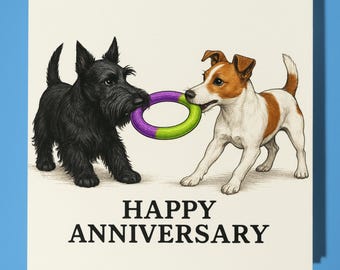 Scottish Terrier and Jack Russell Terrier Happy Anniversary Card - Funny Animal - Premium Greeting Card & Envelope - Personalised dog card