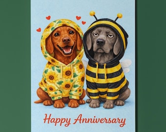 Vizsla Weimaraner Personalised Anniversary Card, Bee Hoodie Dog Couple Gift