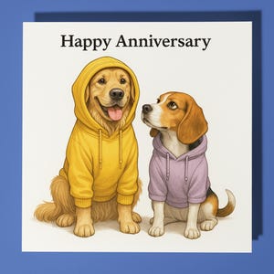 Labrador et beagle - carte de joyeux anniversaire - animaux rigolos - carte de voeux et enveloppe premium - carte personnalisée - couple mari femme
