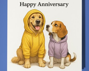 Labrador and Beagle - Happy Anniversary Card - Funny Animals - Premium Greeting Card and Envelope - Personalised card - Husband Wife Couple