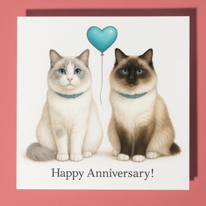 Cat Breeds Collection - Ragdoll Cats - Happy Anniversary Card - Premium Greeting Card & Envelope - Personalised cat card - Couple Husband