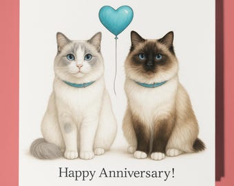 Cat Breeds Collection - Ragdoll Cats - Happy Anniversary Card - Premium Greeting Card & Envelope - Personalised cat card - Couple Husband