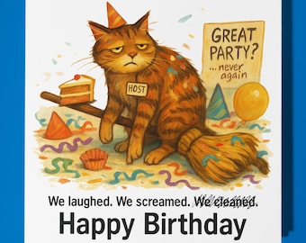 Fine Art Funnies Collection - Host Cat - Happy Birthday Cat -  Happy Birthday Card - Premium Greeting Card and  Envelope - Personalised card