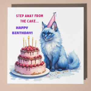Carte de joyeux anniversaire pelucheuse chat Birman - animal drôle - carte de voeux premium et enveloppe - carte chat personnalisée - petit-fils fille fils maman