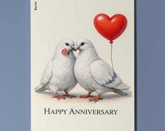 Animal Hugs Series Doves: Peaceful hearts, endless love Happy Anniversary Card  Premium Greeting Card Envelope Personalised Couples Husband
