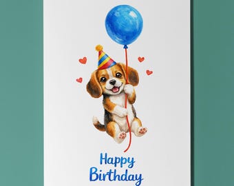 Dog Breeds Collection Beagle Balloon Flight Happy Birthday Card Funny Animal Premium Greeting Card Envelope Personalised card puppy Friend