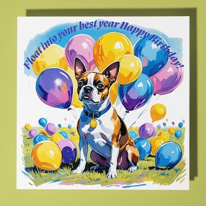 Gelukkige verjaardagskaart Boston Terrier hond - grappig dier - Premium wenskaart en envelop - gepersonaliseerde hondenkaart - moeder vader zoon zus vriend