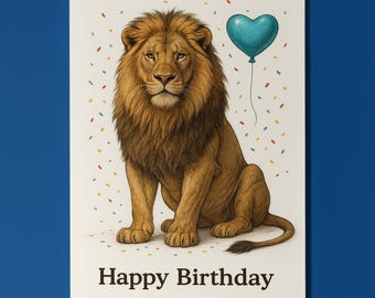 Wild Cats Party Collection - Lion - Happy Birthday Card - Funny Animal - Premium Greeting Card & Envelope - Personalised card - Friend