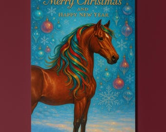 New Year Horse - Merry Christmas and Happy New Year Card -  Premium Greeting Card and Envelope Personalised card - Friend
