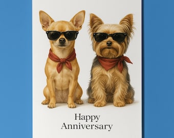 Dog Breeds Collection -  Chihuahua & Yorkshire Terrier Anniversary Card - Funny Animal - Premium Greeting Card Envelope - Personalised card