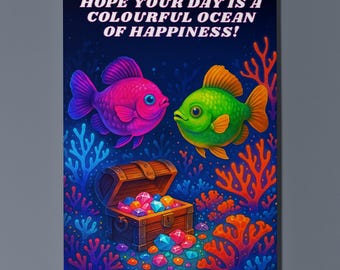 Rainbow Fish Parade Collection - Balloon Mollies Tropical Fish - Happy Birthday Card - Premium Greeting Card & Envelope - Personalised card