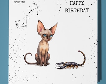 Scorpio Happy Birthday Card Funny Animal - Premium Greeting Card & Envelope - Personalised zodiac sign card - Son Sister Friend Mum Daughter
