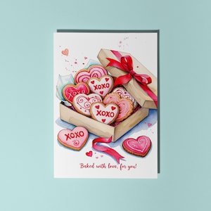 Biscotti a forma di cuore fatti a mano Cotti con amore, per te! Biglietto d'amore per la relazione Biglietto divertente Biglietto di auguri premium e busta