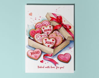 Handmade Hearts cookies  Baked with love, for you! Love Relationship Card Funny Card Premium Greeting Card and Envelope
