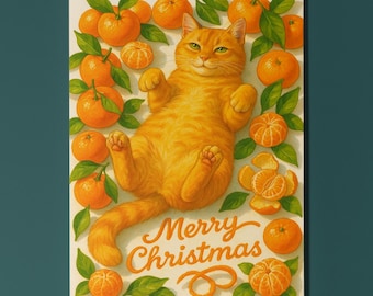 Peeling Good Ginger Cat in Tangerines - Fruity Friends Collection Merry Christmas Card - Funny  Premium Greeting Card Envelope Personalised