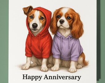 Jack Russell Terrier Cavalier Charles Spaniel - Happy Anniversary Card - Funny Animal - Premium Greeting Card Envelope - Personalised card